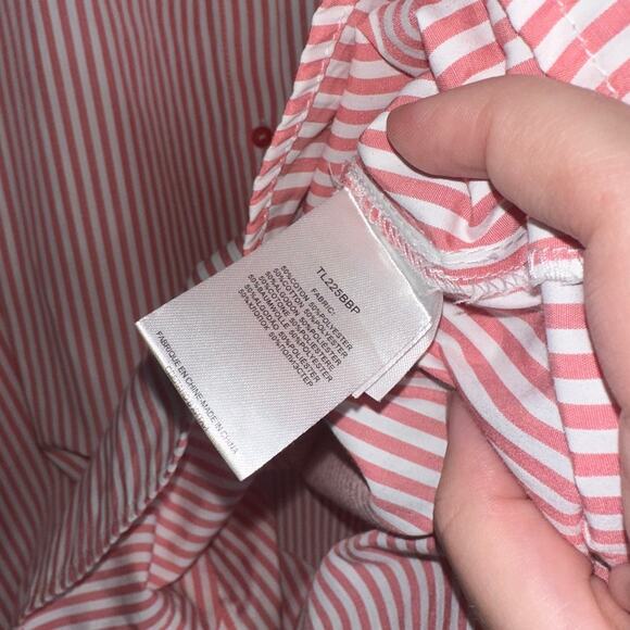 Lili Sidonio Pink White Striped Button Down Shirt Dress XS Roll Tab Sleeve - Picture 5 of 6